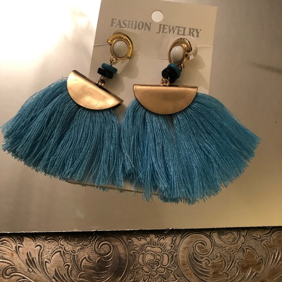 Blue Fringe Earrings - Picture 2 of 3